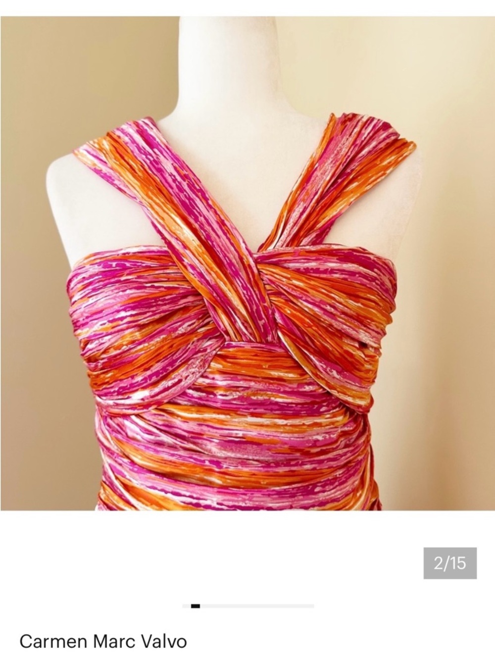 Carmen Marc Valvo 100% Silk Ruched Pink Dress - Size 8